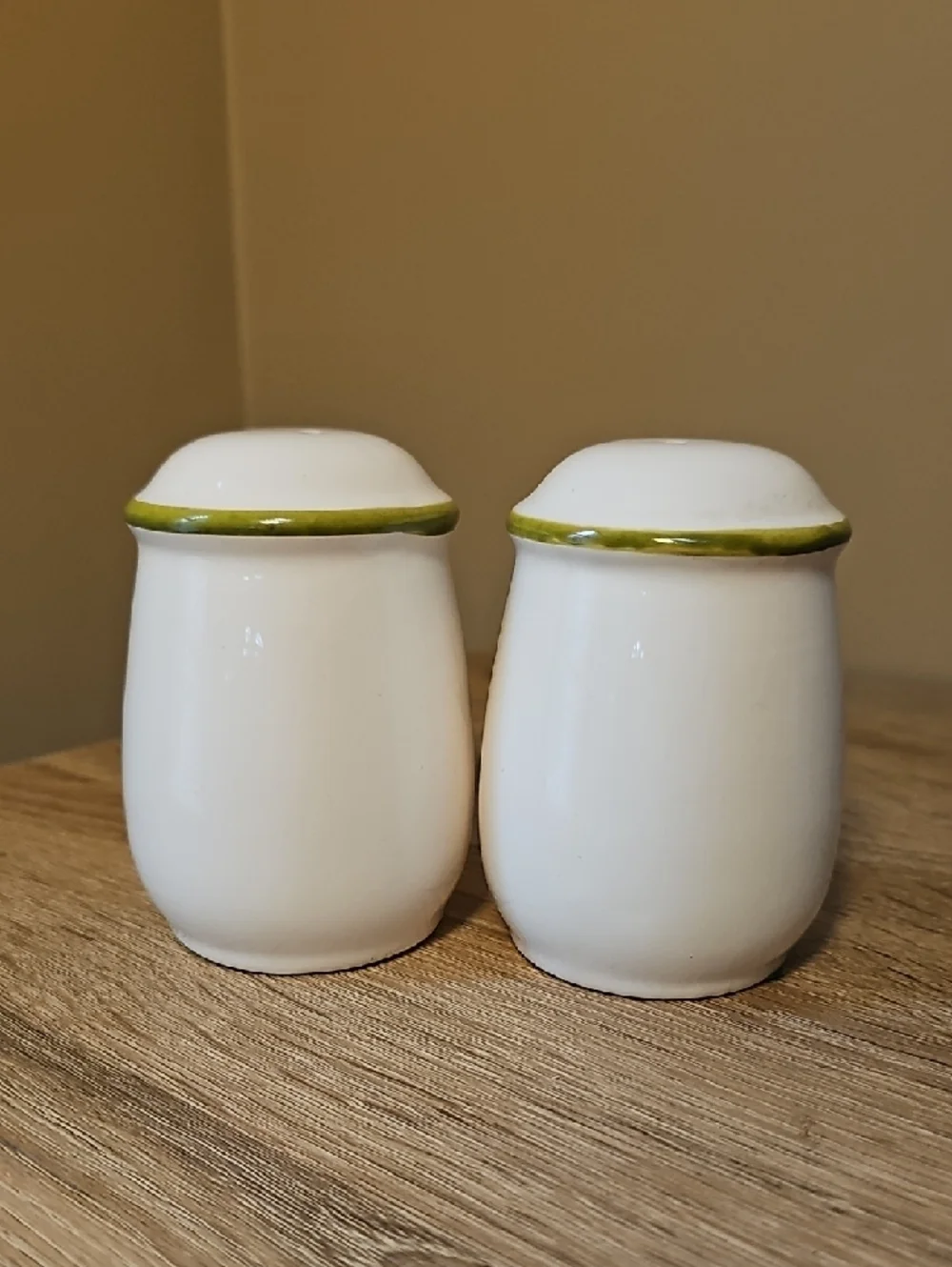 Vintage Cottage White Ceramic Strawberry Salt and Pepper Shakers with Green Trim